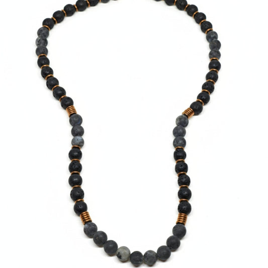 THE MEN THING Pearl / Bead Necklace OBSIDIAN FORGE - 10 mm Beaded Necklace for Men and Boys 22 inch