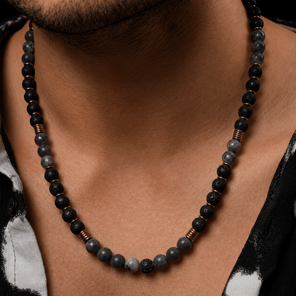 THE MEN THING Pearl / Bead Necklace OBSIDIAN FORGE - 10 mm Beaded Necklace for Men and Boys 22 inch