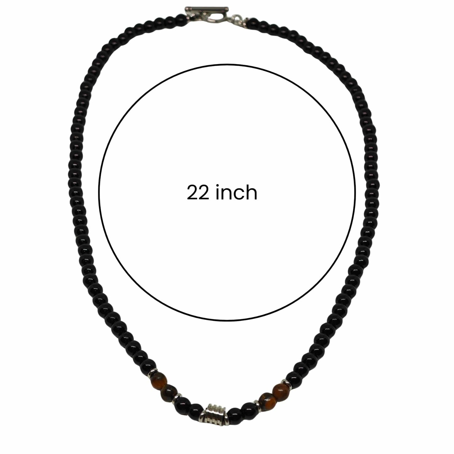 THE MEN THING Pearl / Bead Necklace ONYX FUSION - 7 mm Beaded Necklace for Men and Boys 22 inch