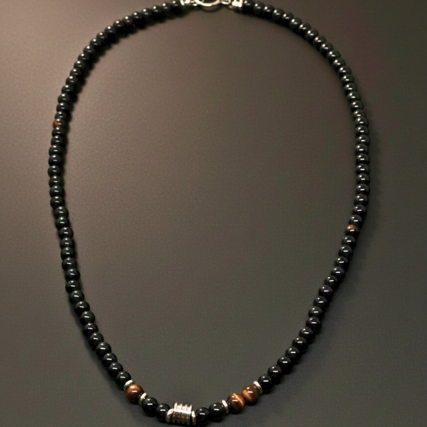 THE MEN THING Pearl / Bead Necklace ONYX FUSION - 7 mm Beaded Necklace for Men and Boys 22 inch