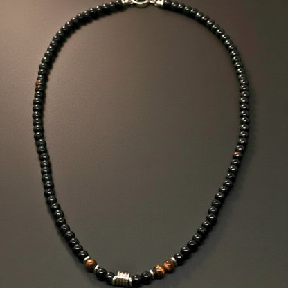 THE MEN THING Pearl / Bead Necklace ONYX FUSION - 7 mm Beaded Necklace for Men and Boys 22 inch