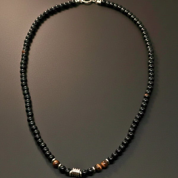 ONYX FUSION - 7 mm Beaded Necklace for Men and Boys 22 inch