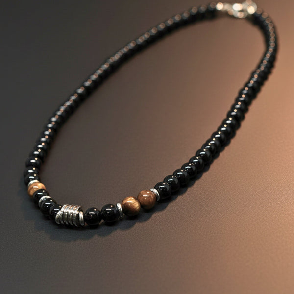 ONYX FUSION - 7 mm Beaded Necklace for Men and Boys 22 inch