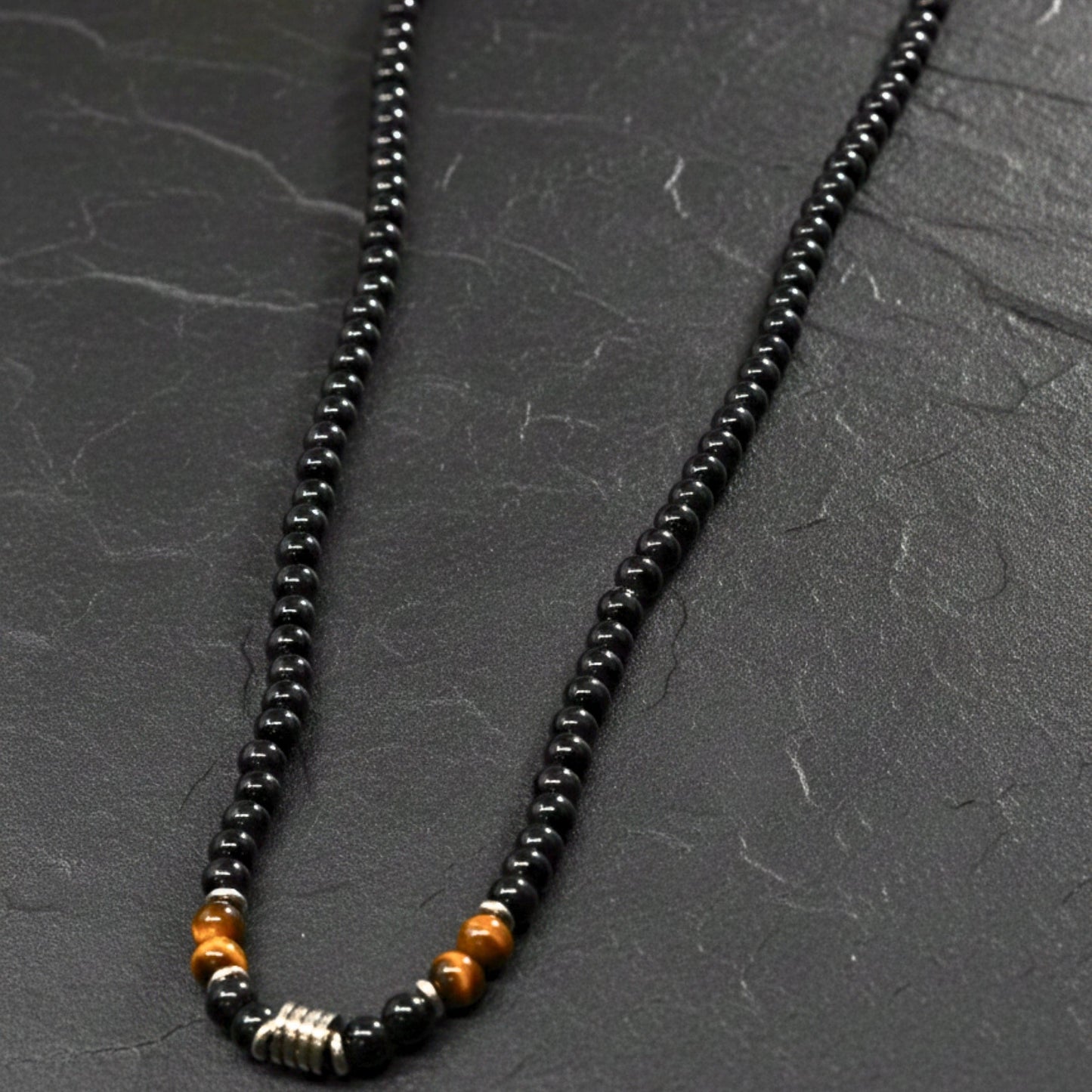 THE MEN THING Pearl / Bead Necklace ONYX FUSION - 7 mm Beaded Necklace for Men and Boys 22 inch