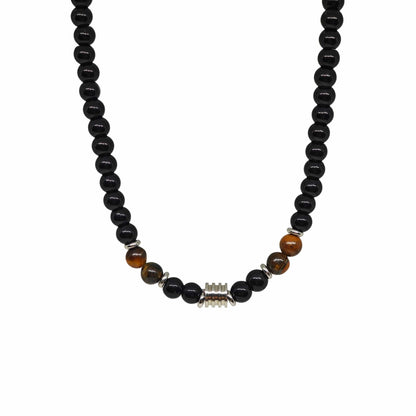 THE MEN THING Pearl / Bead Necklace ONYX FUSION - 7 mm Beaded Necklace for Men and Boys 22 inch