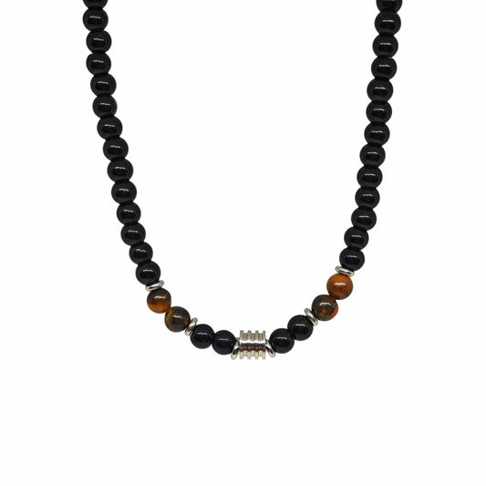 THE MEN THING Pearl / Bead Necklace ONYX FUSION - 7 mm Beaded Necklace for Men and Boys 22 inch