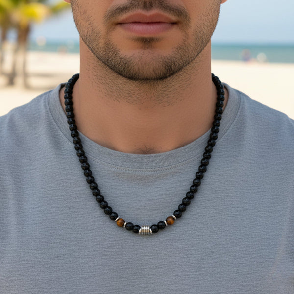 ONYX FUSION - 7 mm Beaded Necklace for Men and Boys 22 inch