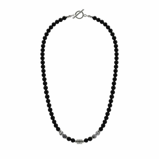 THE MEN THING Pearl / Bead Necklace ONYX FUSION - GREY - 8 mm Beaded Necklace for Men and Boys 18 inch