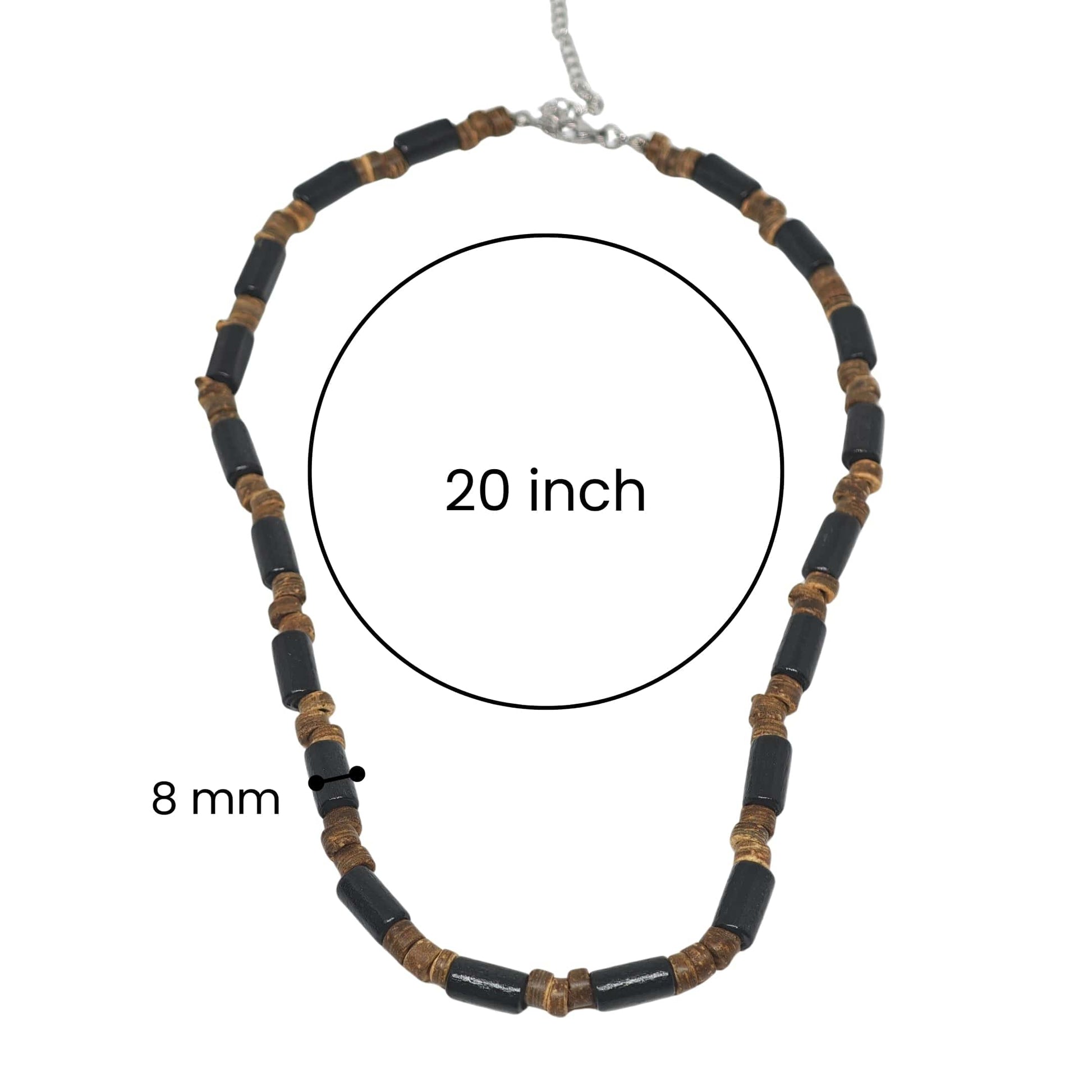 THE MEN THING Pearl / Bead Necklace ONYX TIMBER - 8 mm Beaded Necklace for Men and Boys (20 inches with adjustable cable chain)