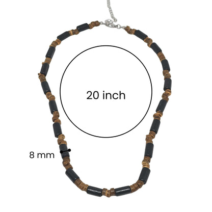 THE MEN THING Pearl / Bead Necklace ONYX TIMBER - 8 mm Beaded Necklace for Men and Boys (20 inches with adjustable cable chain)