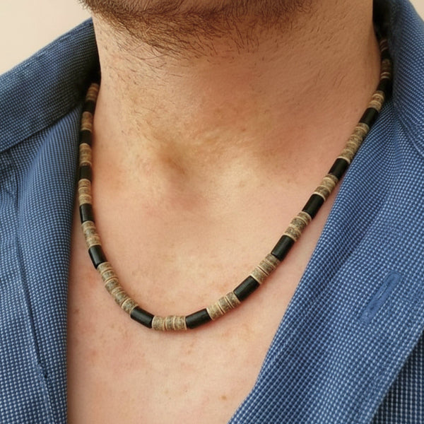 ONYX TIMBER - 8 mm Beaded Necklace for Men and Boys (20 inches with adjustable cable chain)