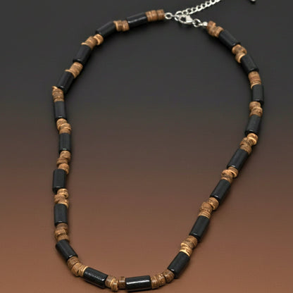 THE MEN THING Pearl / Bead Necklace ONYX TIMBER - 8 mm Beaded Necklace for Men and Boys (20 inches with adjustable cable chain)
