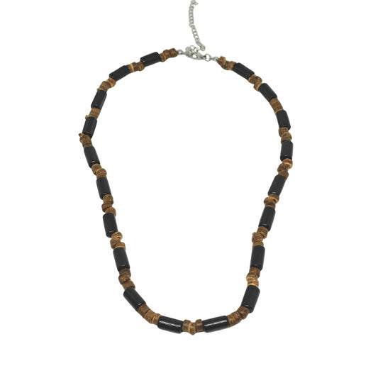 THE MEN THING Pearl / Bead Necklace ONYX TIMBER - 8 mm Beaded Necklace for Men and Boys (20 inches with adjustable cable chain)