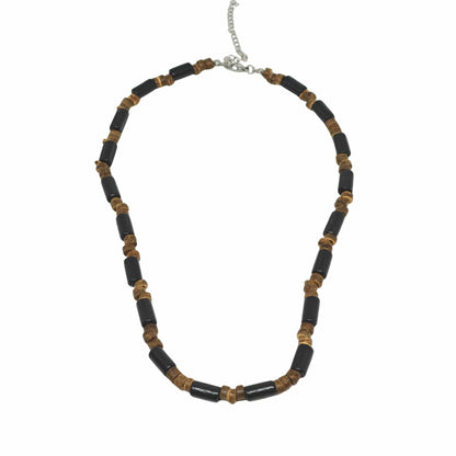 THE MEN THING Pearl / Bead Necklace ONYX TIMBER - 8 mm Beaded Necklace for Men and Boys (20 inches with adjustable cable chain)