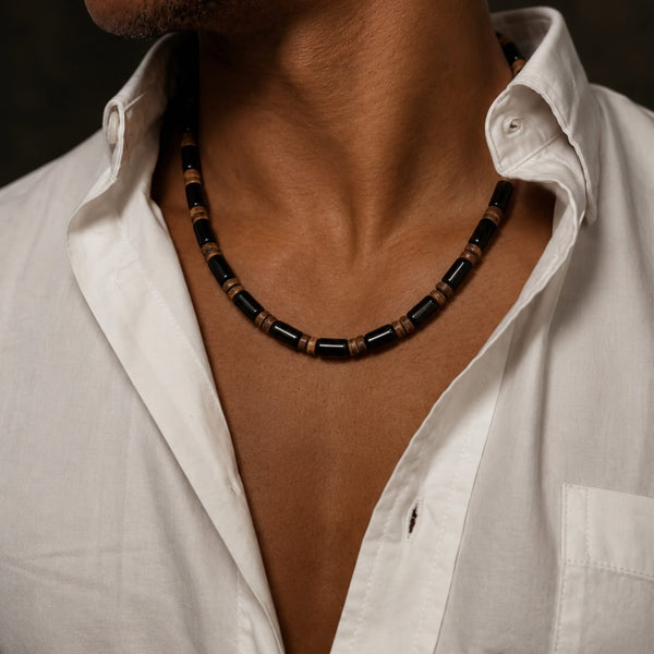 ONYX TIMBER - 8 mm Beaded Necklace for Men and Boys (20 inches with adjustable cable chain)