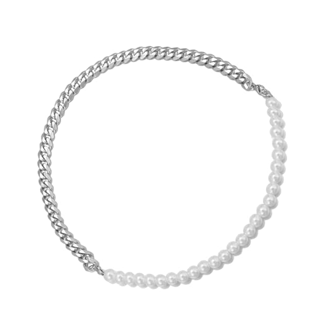 THE MEN THING Pearl / Bead Necklace OPULENT ORBIT - Stylish Pearl Necklace with Cuban Chain Fusion Necklaces for Men and Boys (17 Inch)