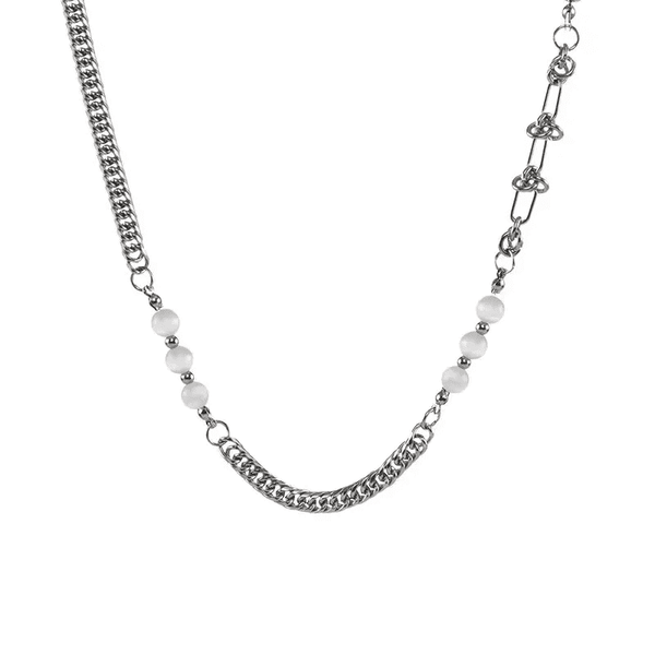 मोतीयुक्त मिश्रण - पुरुषों और लड़कों के लिए स्टील चेन के साथ जुड़े स्टाइलिश ट्रिगॉन मोती हार (22 इंच)