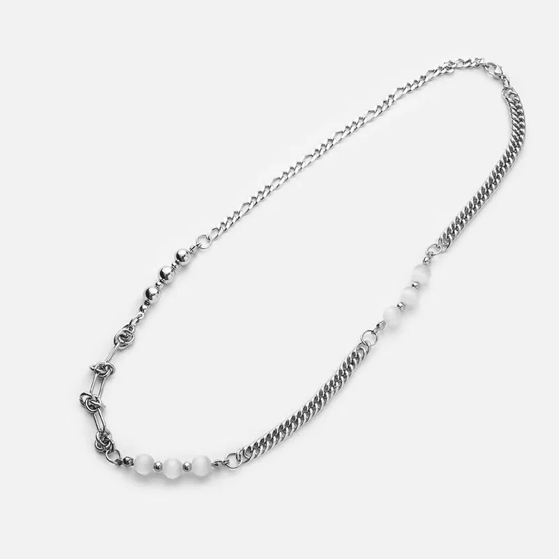 THE MEN THING Pearl / Bead Necklace PEARLIZED AMALGAMATION -  Stylish Trigon Pearl Necklaces Fusioned with Steel Chain for men and boys (22 Inch)