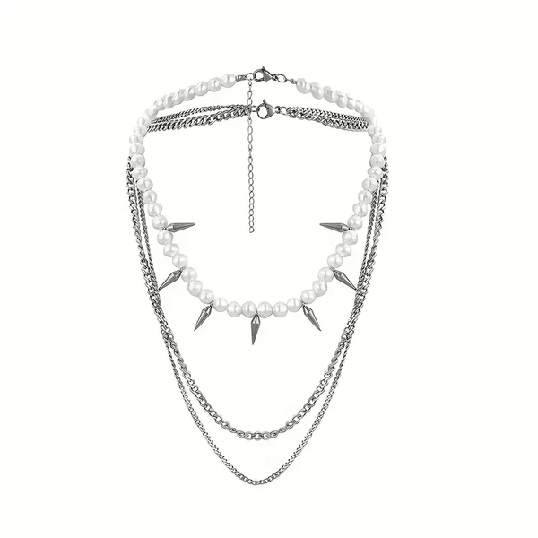 प्रिज्मेटिक पर्ल आर्मरी - पुरुषों और लड़कों के लिए स्टेनलेस स्टील क्यूबन चेन स्पाइक्स पेंडेंट नेकलेस के साथ पर्ल नेकलेस (18 - 21 इंच)
