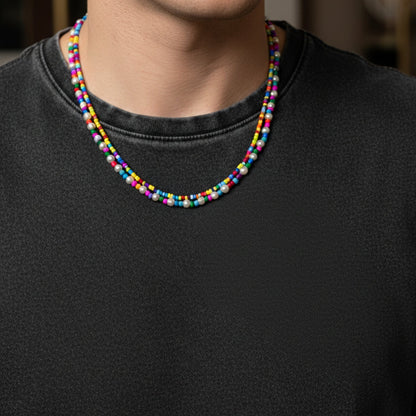 THE MEN THING Pearl / Bead Necklace RAINBOW BLISS - Multi-Layer Beads Necklace for Men & Boys (20 inch)