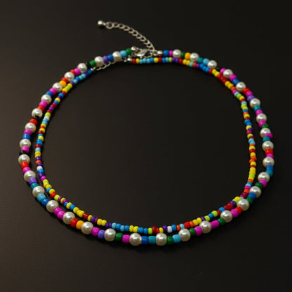 THE MEN THING Pearl / Bead Necklace RAINBOW BLISS - Multi-Layer Beads Necklace for Men & Boys (20 inch)