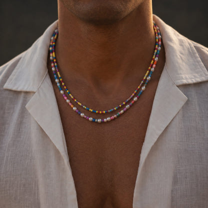 THE MEN THING Pearl / Bead Necklace RAINBOW BLISS - Multi-Layer Beads Necklace for Men & Boys (20 inch)