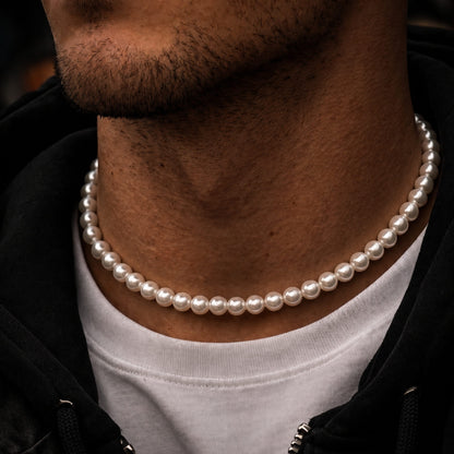 THE MEN THING Pearl / Bead Necklace ROUND PEARL CHOKER  WHITE - Necklace for Men & Boys (16 to 24 Inch) - 1Pc.