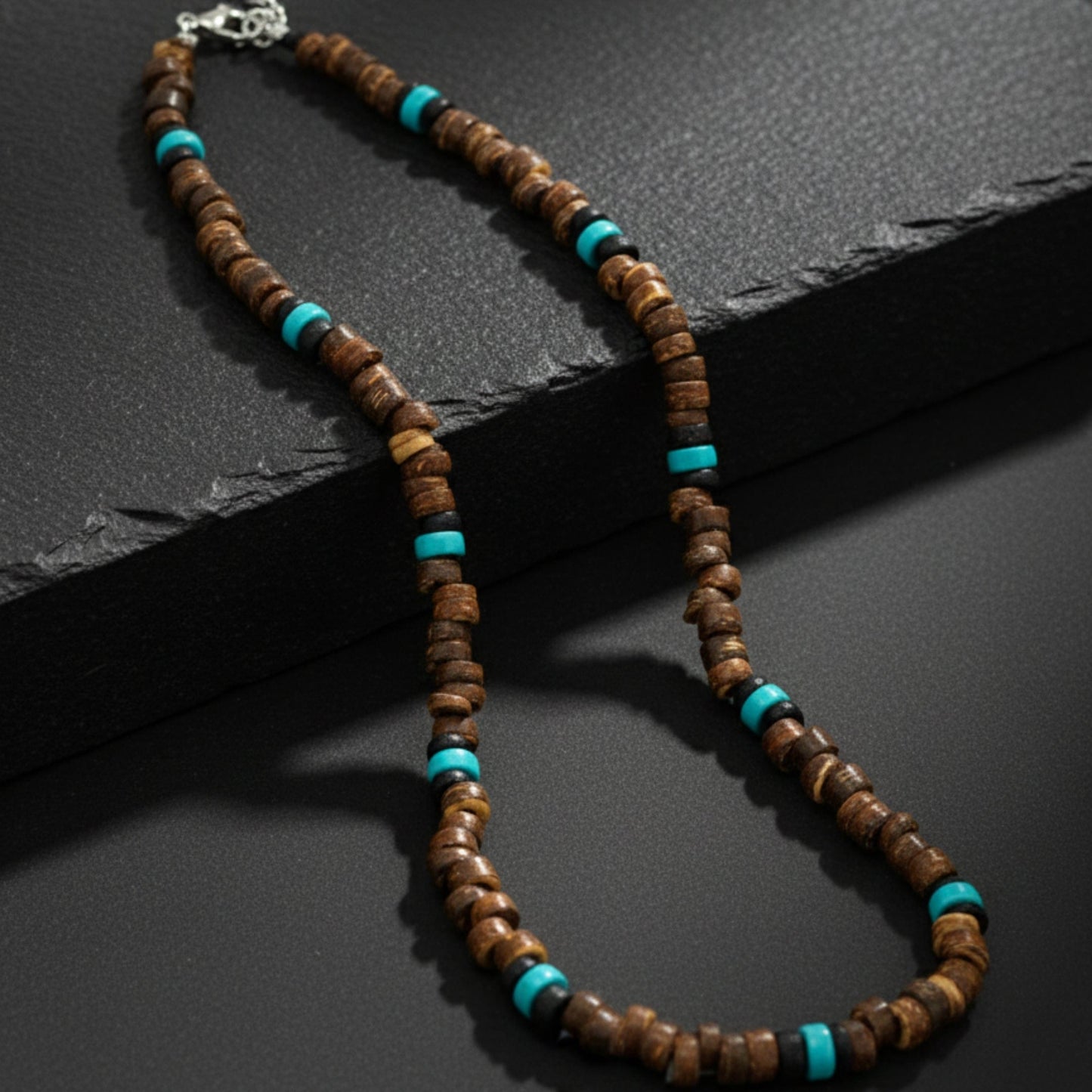 THE MEN THING Pearl / Bead Necklace RUSTIC WAVE - 8 mm Beaded Necklace for Men and Boys (20 inches with adjustable cable chain)