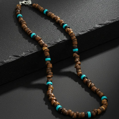 THE MEN THING Pearl / Bead Necklace RUSTIC WAVE - 8 mm Beaded Necklace for Men and Boys (20 inches with adjustable cable chain)