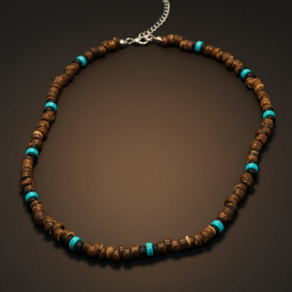 RUSTIC WAVE - 8 mm Beaded Necklace for Men and Boys (20 inches with adjustable cable chain)
