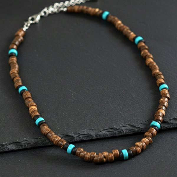 RUSTIC WAVE - 8 mm Beaded Necklace for Men and Boys (20 inches with adjustable cable chain)