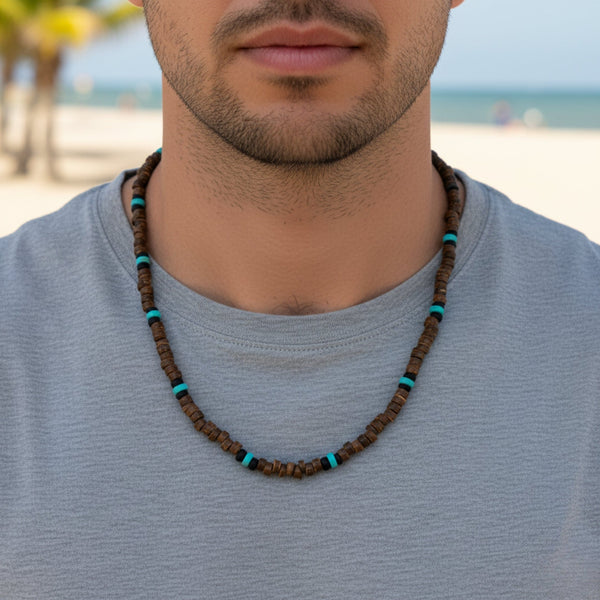 RUSTIC WAVE - 8 mm Beaded Necklace for Men and Boys (20 inches with adjustable cable chain)