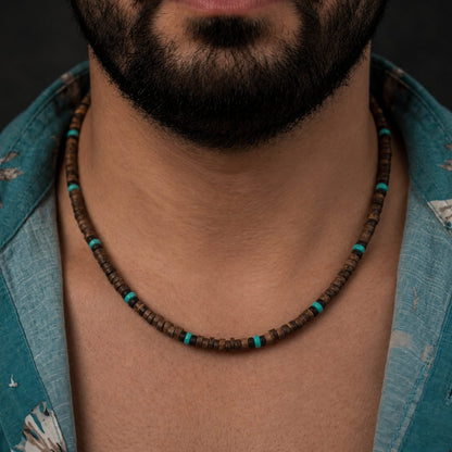 THE MEN THING Pearl / Bead Necklace RUSTIC WAVE - 8 mm Beaded Necklace for Men and Boys (20 inches with adjustable cable chain)