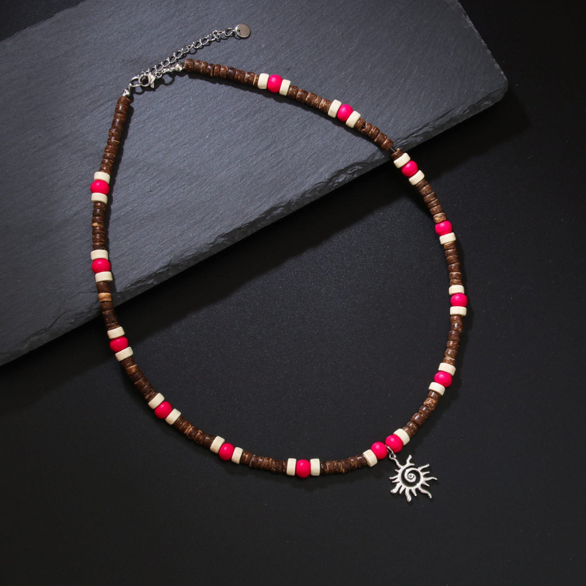 THE MEN THING Pearl / Bead Necklace SUN SPIRAL- HOT PINK - Seed Beaded Necklace for Men and Boys (20 to 22 inches with adjustable cable chain)
