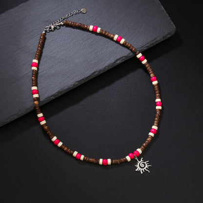 THE MEN THING Pearl / Bead Necklace SUN SPIRAL- HOT PINK - Seed Beaded Necklace for Men and Boys (20 to 22 inches with adjustable cable chain)