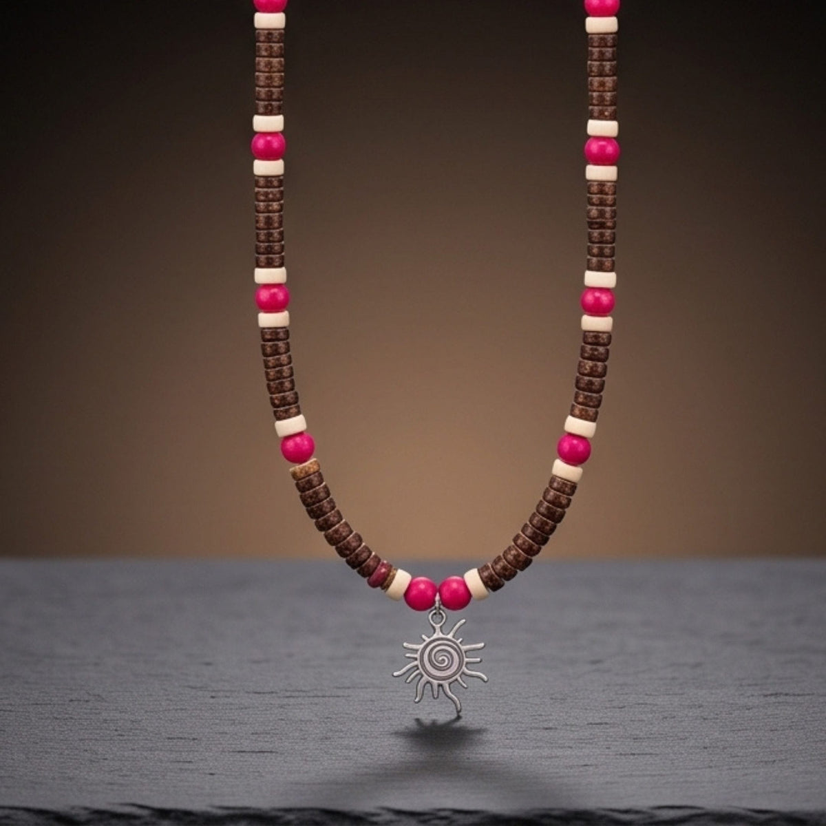 THE MEN THING Pearl / Bead Necklace SUN SPIRAL- HOT PINK - Seed Beaded Necklace for Men and Boys (20 to 22 inches with adjustable cable chain)