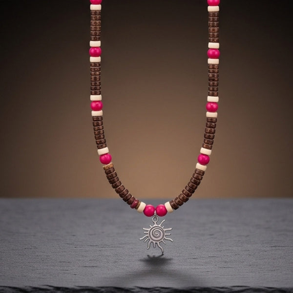 SUN SPIRAL- HOT PINK - Seed Beaded Necklace for Men and Boys (20 to 22 inches with adjustable cable chain)