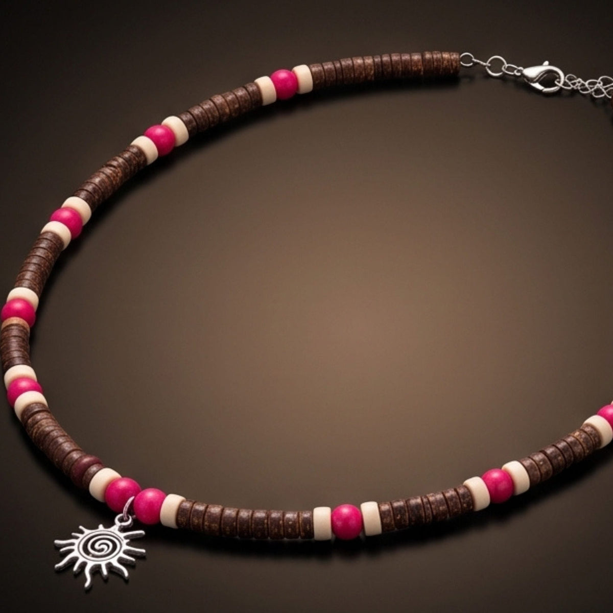 THE MEN THING Pearl / Bead Necklace SUN SPIRAL- HOT PINK - Seed Beaded Necklace for Men and Boys (20 to 22 inches with adjustable cable chain)