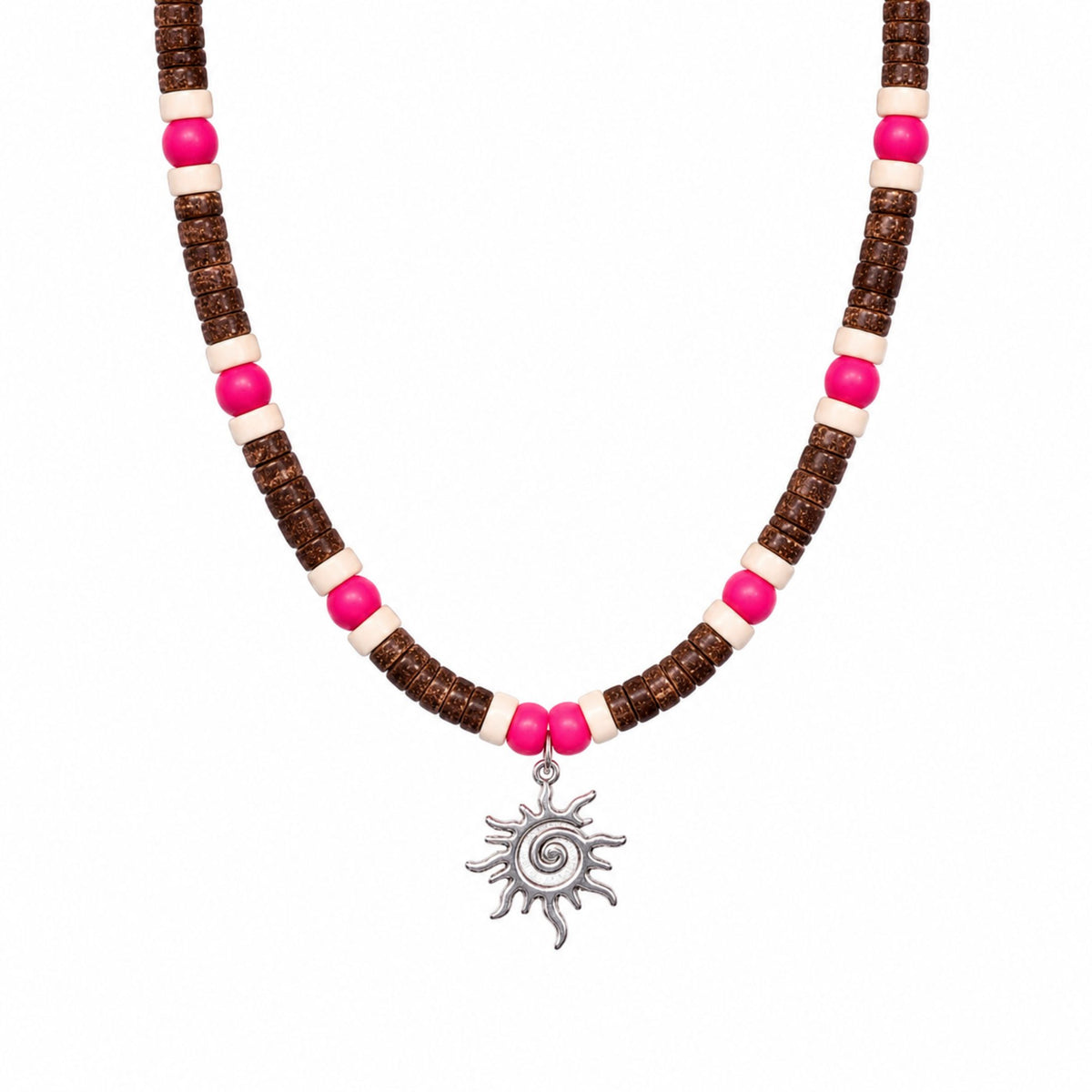 THE MEN THING Pearl / Bead Necklace SUN SPIRAL- HOT PINK - Seed Beaded Necklace for Men and Boys (20 to 22 inches with adjustable cable chain)