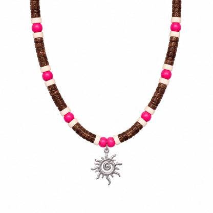 THE MEN THING Pearl / Bead Necklace SUN SPIRAL- HOT PINK - Seed Beaded Necklace for Men and Boys (20 to 22 inches with adjustable cable chain)