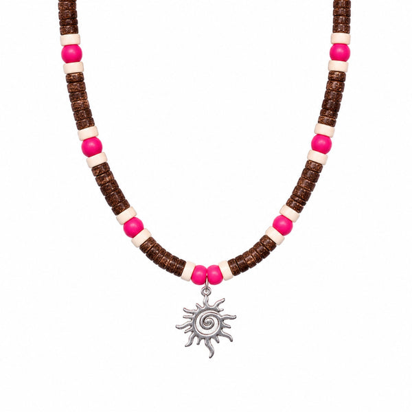 SUN SPIRAL- HOT PINK - Seed Beaded Necklace for Men and Boys (20 to 22 inches with adjustable cable chain)