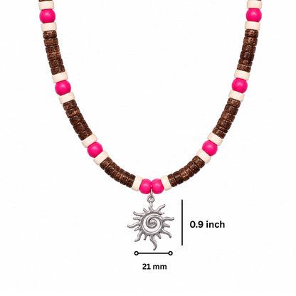 THE MEN THING Pearl / Bead Necklace SUN SPIRAL- HOT PINK - Seed Beaded Necklace for Men and Boys (20 to 22 inches with adjustable cable chain)