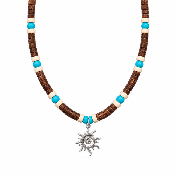 SUN SPIRAL- TURQUOISE BLUE- Seed Beaded Necklace for Men and Boys (20 to 22 inches with adjustable cable chain)