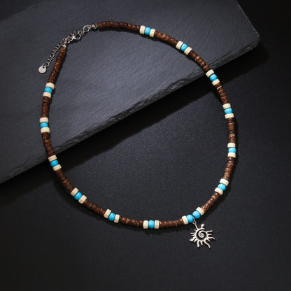 THE MEN THING Pearl / Bead Necklace SUN SPIRAL- TURQUOISE BLUE- Seed Beaded Necklace for Men and Boys (20 to 22 inches with adjustable cable chain)