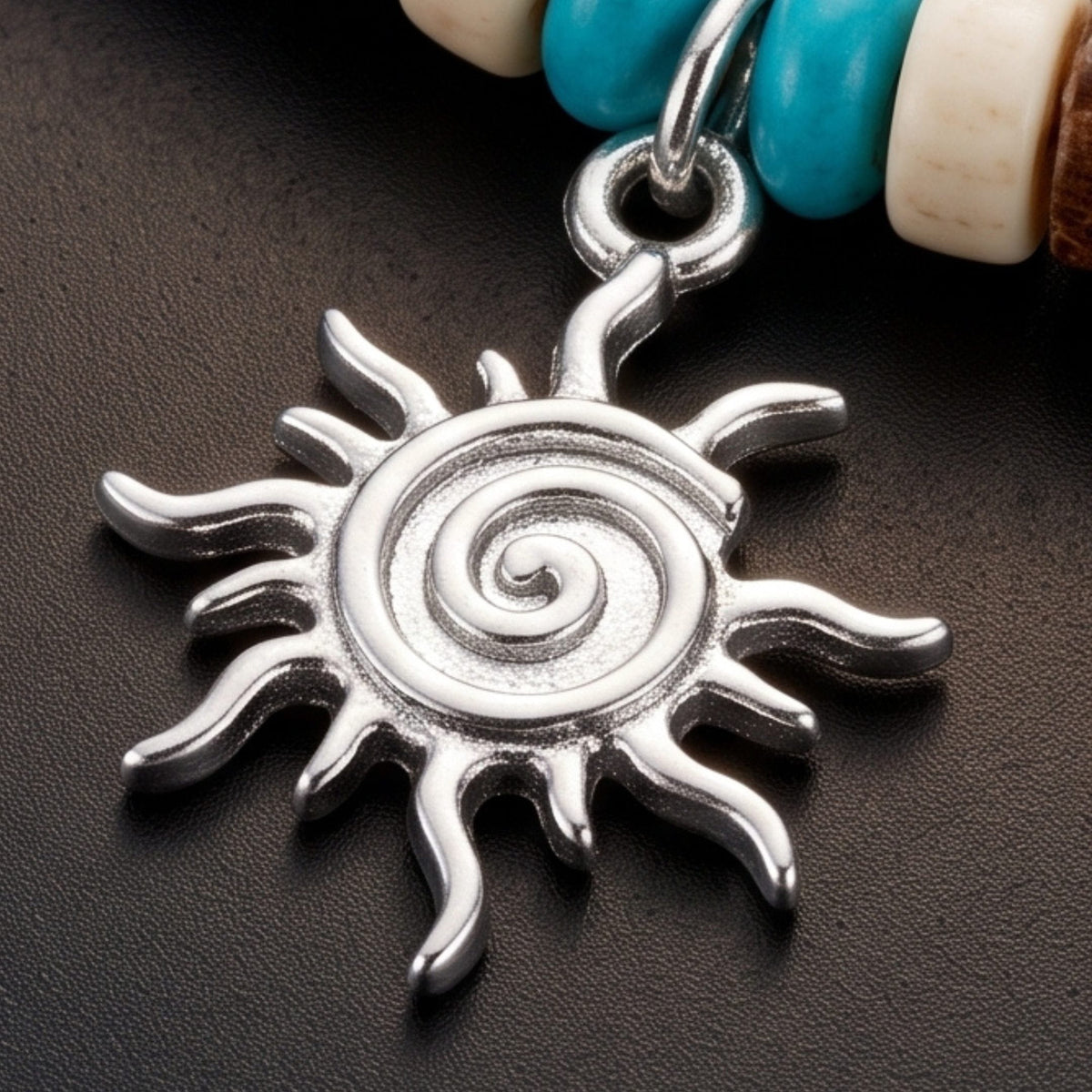 THE MEN THING Pearl / Bead Necklace SUN SPIRAL- TURQUOISE BLUE- Seed Beaded Necklace for Men and Boys (20 to 22 inches with adjustable cable chain)