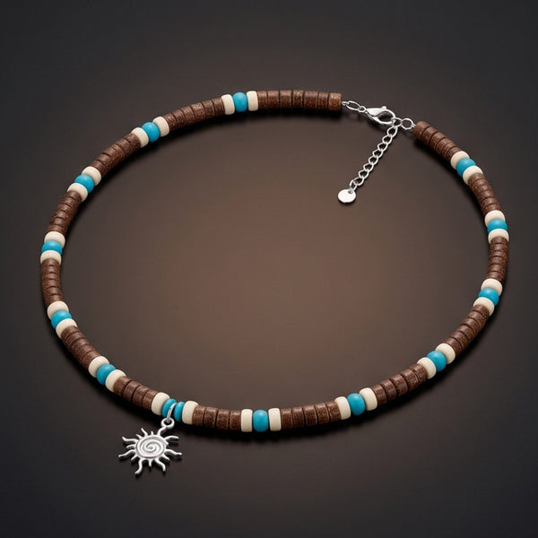 SUN SPIRAL- TURQUOISE BLUE- Seed Beaded Necklace for Men and Boys (20 to 22 inches with adjustable cable chain)