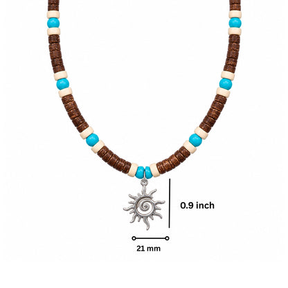 THE MEN THING Pearl / Bead Necklace SUN SPIRAL- TURQUOISE BLUE- Seed Beaded Necklace for Men and Boys (20 to 22 inches with adjustable cable chain)