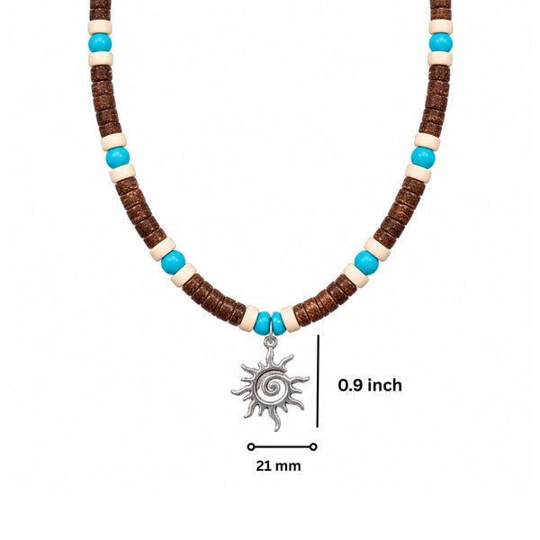 SUN SPIRAL- TURQUOISE BLUE- Seed Beaded Necklace for Men and Boys (20 to 22 inches with adjustable cable chain)