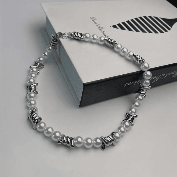 TWISTED KNOT - Italian Styled Pearl with Twist Metal Knot Choker Necklaces for men and boys (20 Inch)