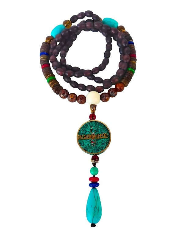 VERDANT - पुरुषों और लड़कों के लिए नीले पेंडेंट के साथ स्टाइलिश लकड़ी के मनके का लंबा हार (36 इंच)